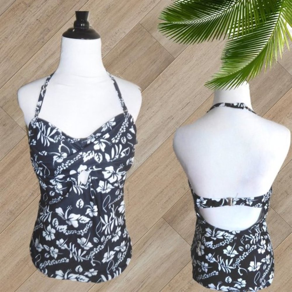 BLACK/WHITE FLROAL ONE PIECE SWISUIT